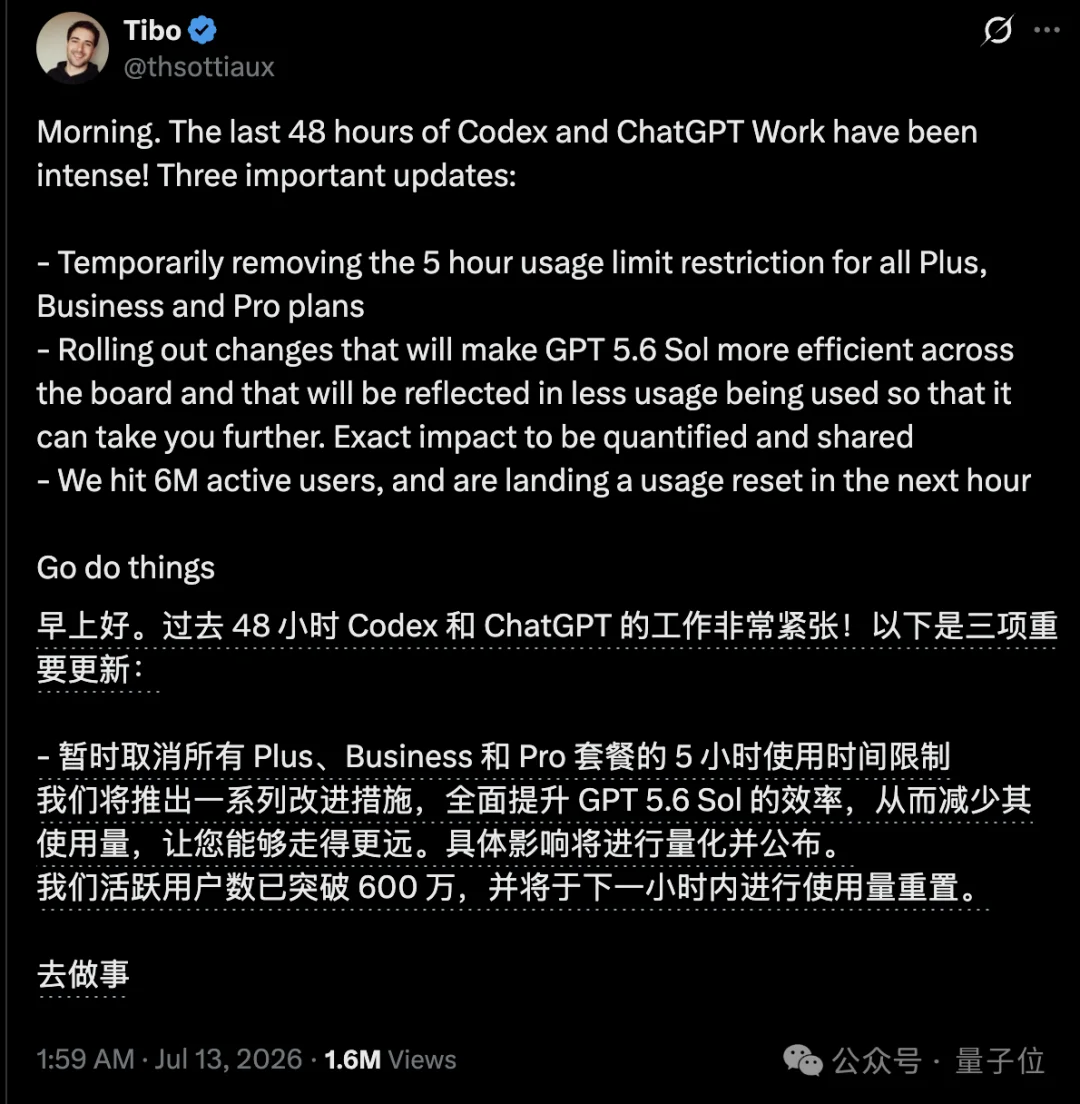 全球开发者狂喜!Codex移除5小时限制,Fable 5订阅再延7天,有人烧token烧到住院