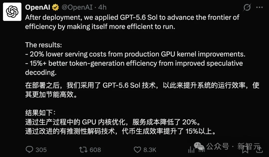 AI开始给自己写代码了!GPT-5.6重写内核,服务成本直降20%