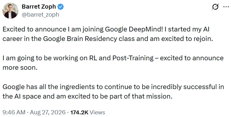 被开除的Thinking Machines CTO，又离开OpenAI回谷歌了