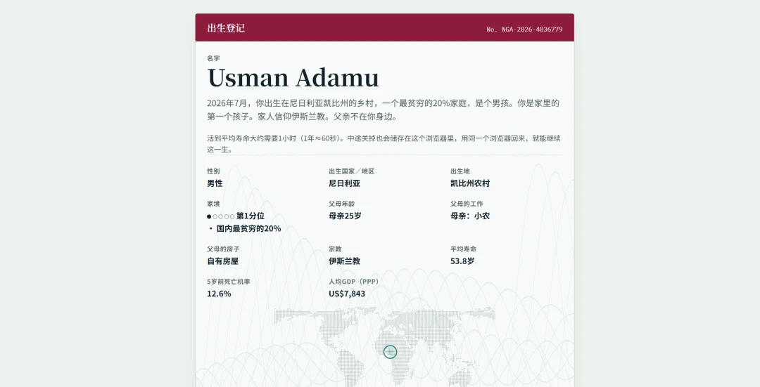 花4小时做出的爆款人生模拟器,172个国家随机投胎